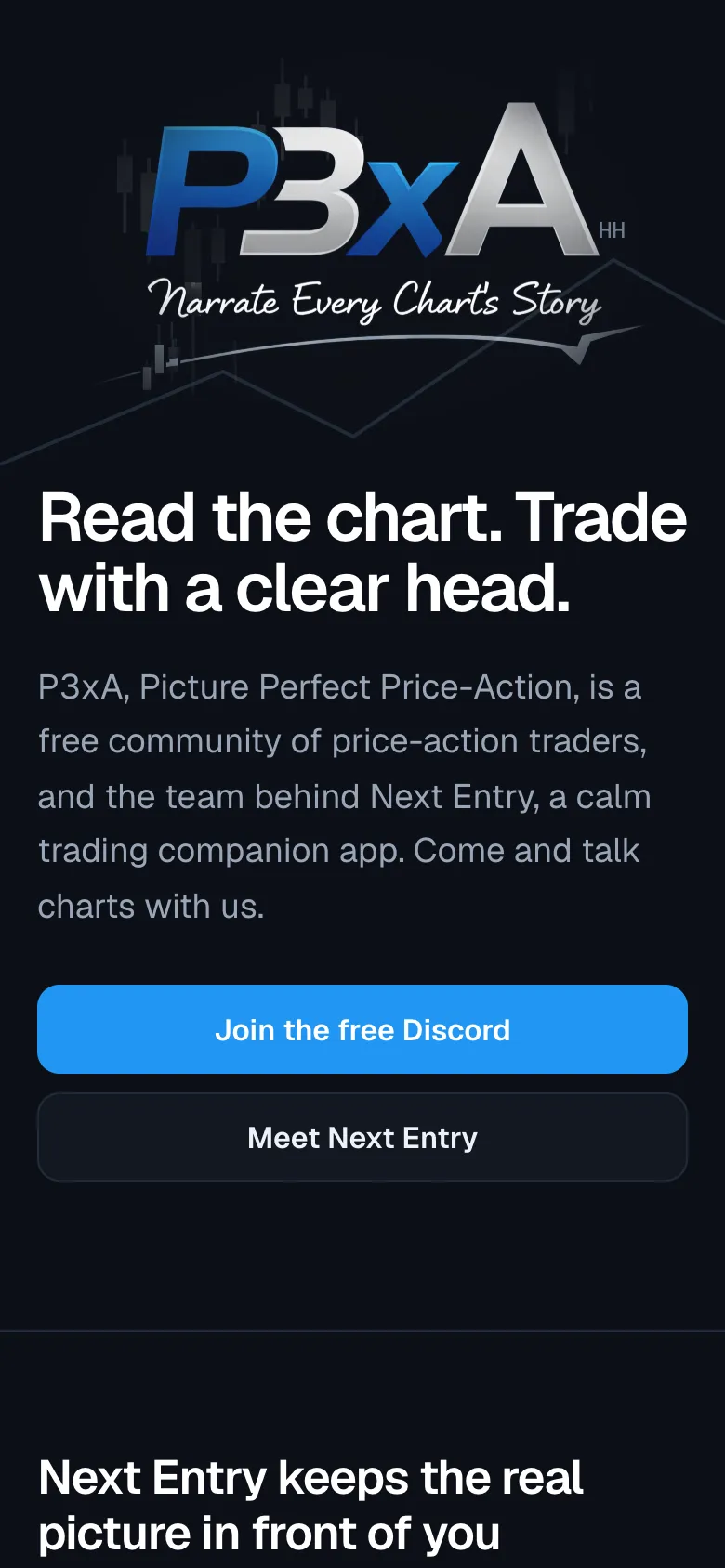 The P3xA homepage on a phone.