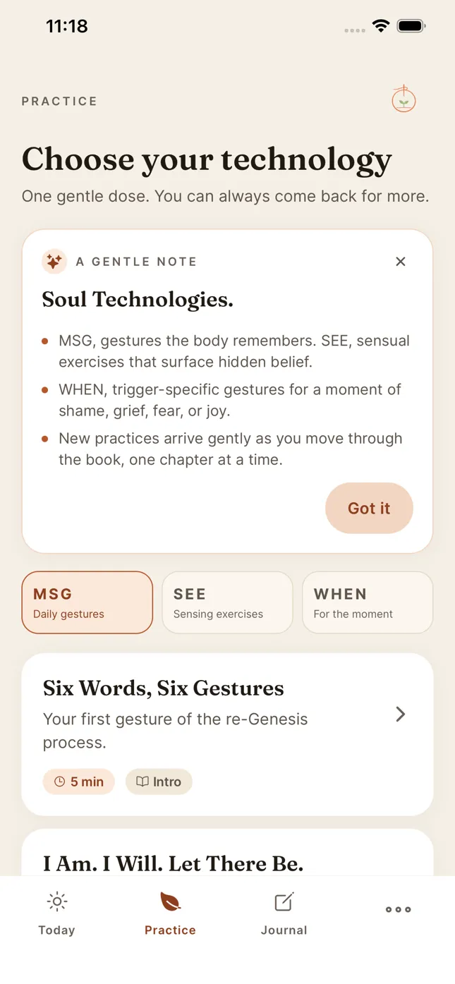 Practice, where the reader chooses a technology, MSG, SEE or WHEN.