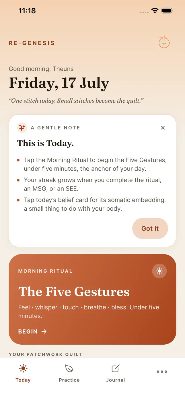 Today, with a gentle note and the Morning Ritual, The Five Gestures.